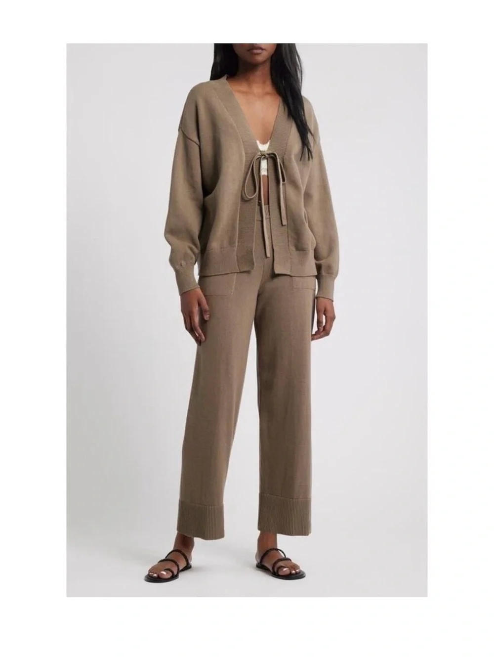 Free people beach solar sweater set taupe brand new without tags M tie cardigan